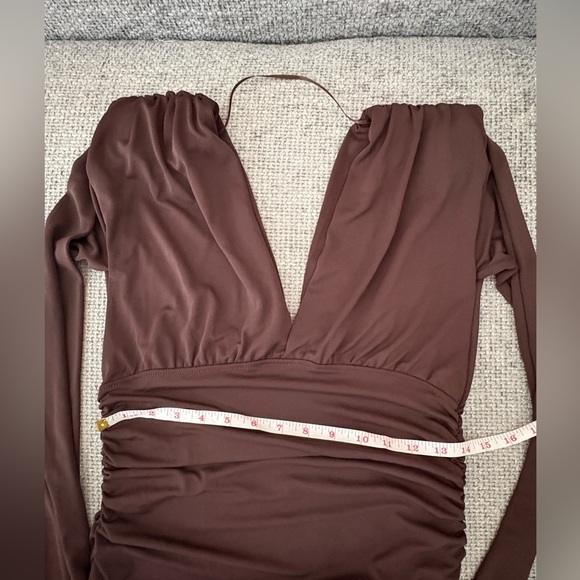 BNWT Zara Chocolate Long Dress with Shoulder Pads – Size M - Picture 8 of 16